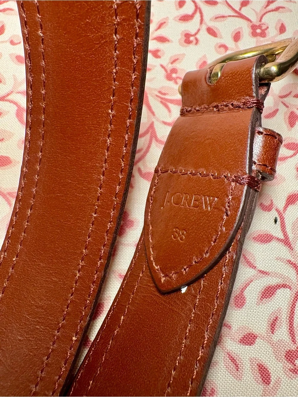 J. Crew Muted Plaid Inlay Brown Leather Belt